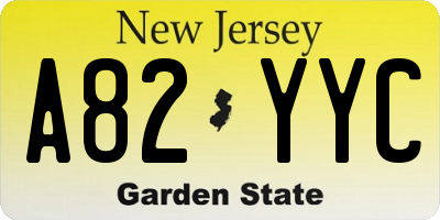 NJ license plate A82YYC