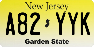 NJ license plate A82YYK
