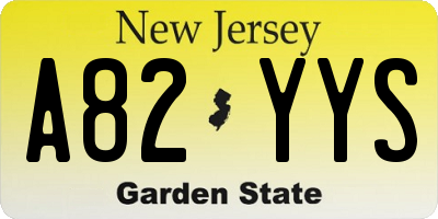 NJ license plate A82YYS
