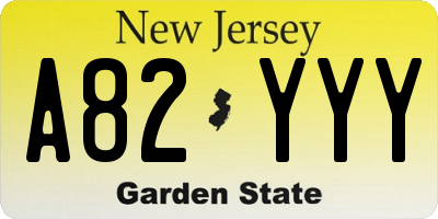 NJ license plate A82YYY