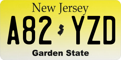 NJ license plate A82YZD