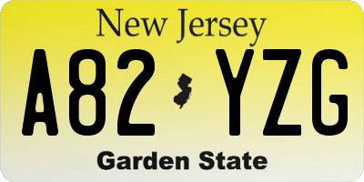 NJ license plate A82YZG