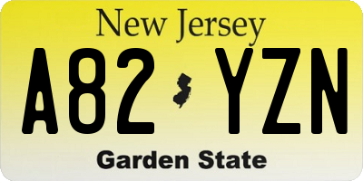 NJ license plate A82YZN