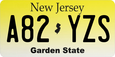 NJ license plate A82YZS