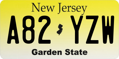 NJ license plate A82YZW