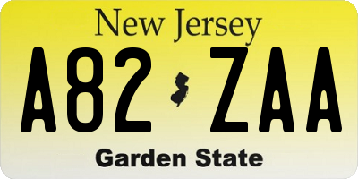 NJ license plate A82ZAA