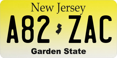 NJ license plate A82ZAC