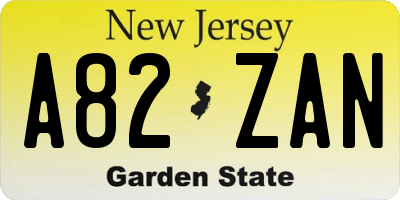 NJ license plate A82ZAN