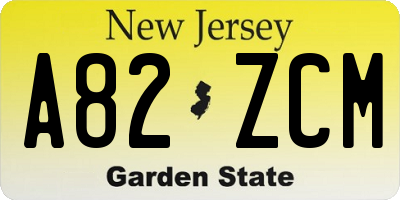 NJ license plate A82ZCM