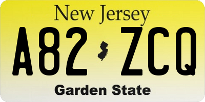NJ license plate A82ZCQ