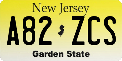 NJ license plate A82ZCS