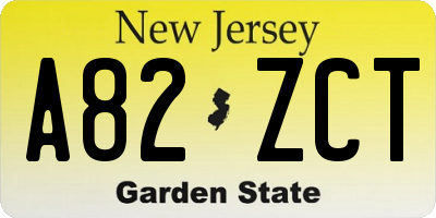 NJ license plate A82ZCT
