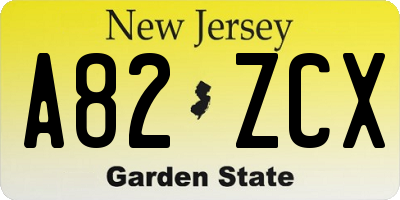 NJ license plate A82ZCX