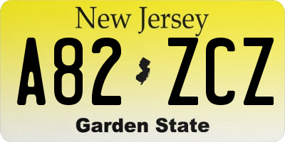 NJ license plate A82ZCZ