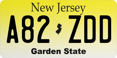 NJ license plate A82ZDD
