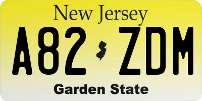 NJ license plate A82ZDM