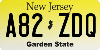 NJ license plate A82ZDQ