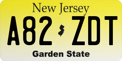 NJ license plate A82ZDT