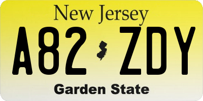 NJ license plate A82ZDY