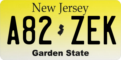 NJ license plate A82ZEK