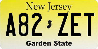 NJ license plate A82ZET