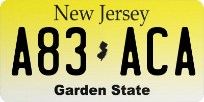 NJ license plate A83ACA