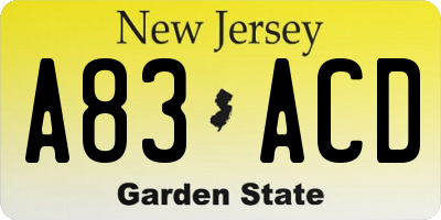 NJ license plate A83ACD