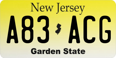 NJ license plate A83ACG