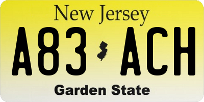 NJ license plate A83ACH
