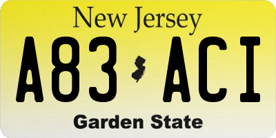 NJ license plate A83ACI