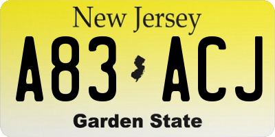 NJ license plate A83ACJ