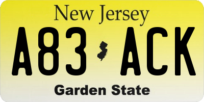NJ license plate A83ACK