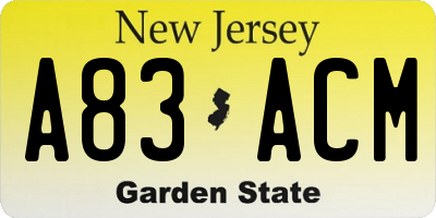 NJ license plate A83ACM