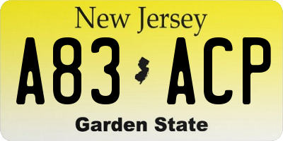 NJ license plate A83ACP