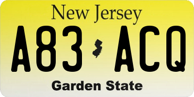 NJ license plate A83ACQ
