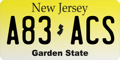 NJ license plate A83ACS