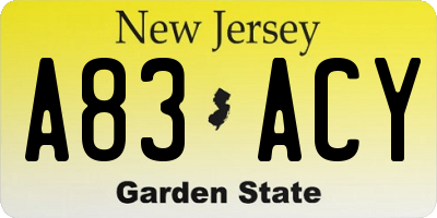 NJ license plate A83ACY