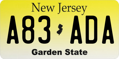 NJ license plate A83ADA