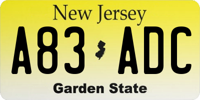 NJ license plate A83ADC