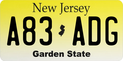 NJ license plate A83ADG