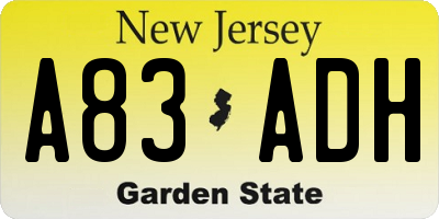 NJ license plate A83ADH