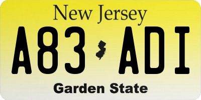 NJ license plate A83ADI