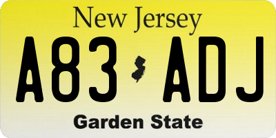 NJ license plate A83ADJ