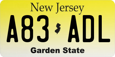 NJ license plate A83ADL