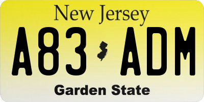 NJ license plate A83ADM
