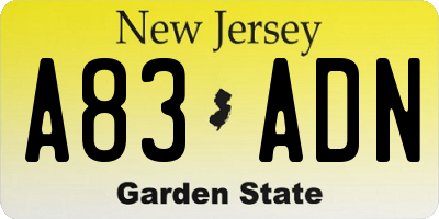 NJ license plate A83ADN