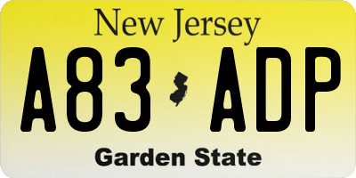NJ license plate A83ADP