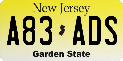 NJ license plate A83ADS
