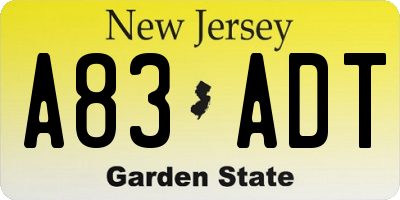 NJ license plate A83ADT