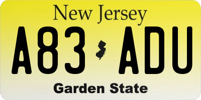 NJ license plate A83ADU
